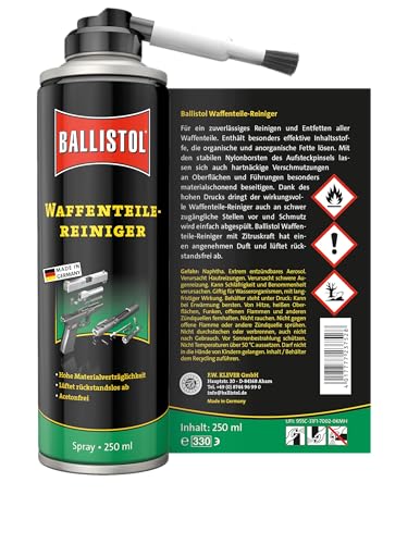 BALLISTOL 23752 Waffenteile-Reiniger 250 ml – Reinigung und Entfetten von Waffenteilen – Aufsteckpinsel aus Nylonborsten