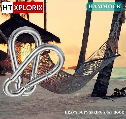Image of Stainless Steel Snap Hooks Pack of 6 Heavy-Duty Carabiner Clips for Fitness Cable Attachments & Outdoor Use