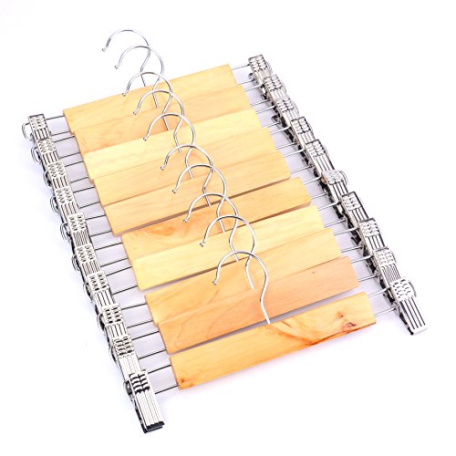Tosnail Natural Wood Collection Skirt Hangers with Clips, Pant Slack Hangers - 10 Pack