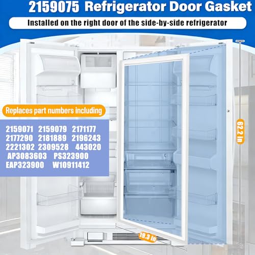 Image of Upgraded 62″x19″ 2159075 2159083 Refrigerator Door Gasket Replacement Compatible with Whirlpool KitchenAid Kenmore, 2159083 Fridge Gasket Replace 2159071 2159079 2171177 W10911422 Freezer Seal
