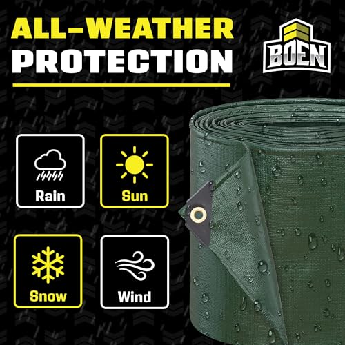 Ultra Heavy Duty Tarp Waterproof Large Cover | Hunter Green, 12\' x 25 16 Mil Thick | Rip Proof Tarps | Thick Weave Material, UV Resistant Great for Tarpaulin Canopy Tent, Boat, RV or Pool Cover - Thumbnail 5
