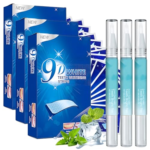 MENUY 21 Tiras Blanqueadoras + 3 Lápices Blanqueadores, Eliminación Eficaz de Manchas Dentales, Tratamiento Casero Suave para una Sonrisa Más Blanca y Radiante, Kit Completo de Blanqueamiento Dental.