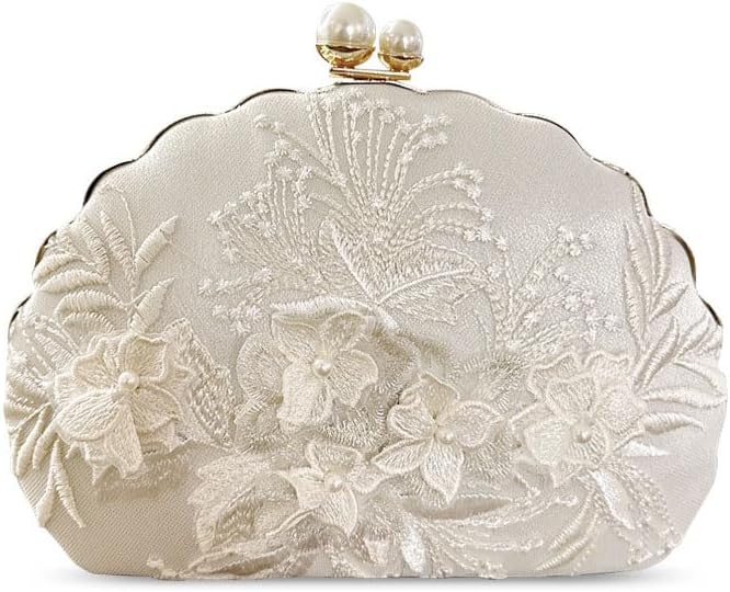 YYW Clutch Purse Women Floral Embroidery Evening Bag Elegant Pearl Crossbody Handbags for Wedding Cocktail Party Prom