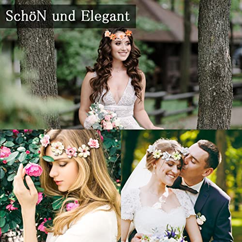 Foto von Blumenhaarschmuck, 6 PCS Frauen Mädchen Haarschmuck Blumenkranz Blume Krone mit Verstellbarem Stirnband Blumen Krone Braut Blumenkränze fürs Haar, für Reisefotografie, Festival Hochzeit und Party