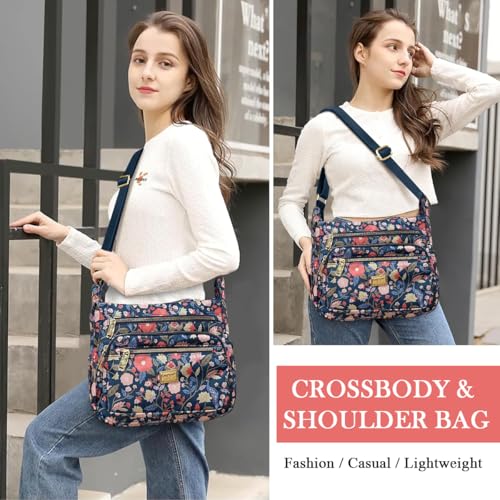 Image of PALAY Crossbody Bag for Women Nylon Shoulder Bags Floral Multi-Pocket Purse Sling Bag for Woman