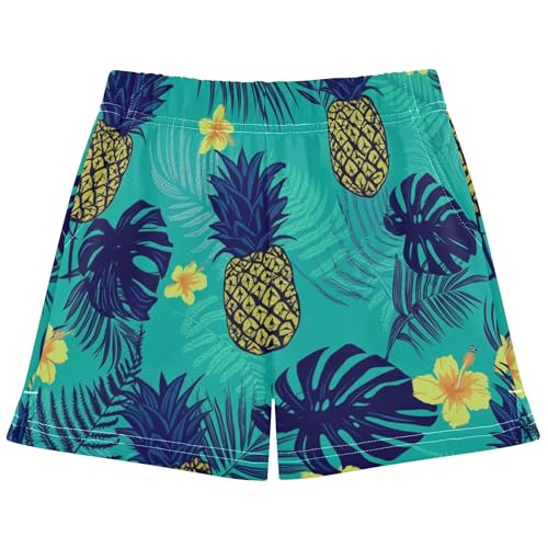 Girls Shorts Pineapple Floral Teal Athletic Youth Comfy Summer Pajama Sleepwear Cute Printed Kids Clothes, X-Small