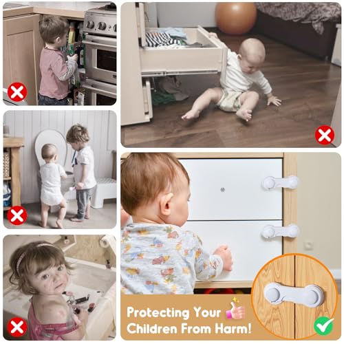 Kimsky 12 Stück Kindersicherung Schrank, Weiß Kindersicherung Schubladen für Babys und Kleinkinder, Schubladensicherung für Möbel, Küche, Schranksicherung Baby Mit Kleber, kein Bohren