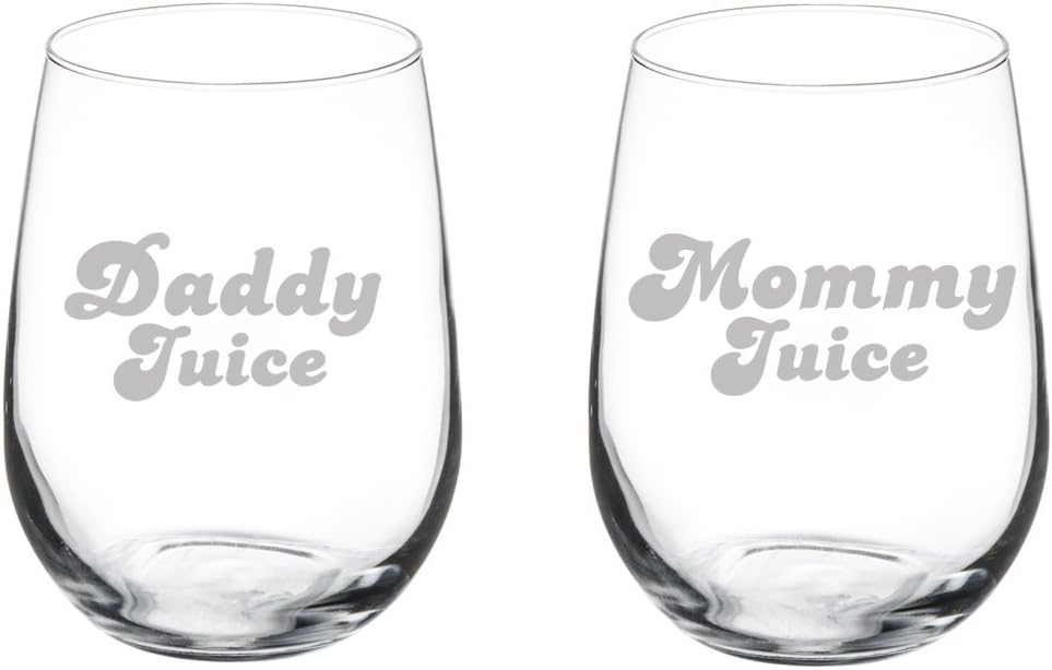 Set of 2 Wine Glasses Funny Parents Mommy Daddy Juice (10 oz)