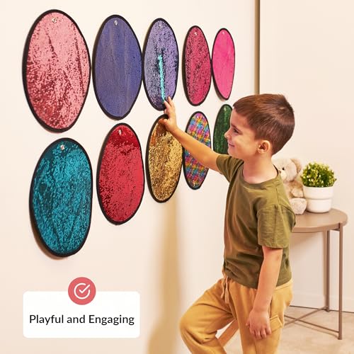 Image of ODOXIA Sequin Fabric Mats | Sequin Fabric Sensory Wall | Reversible Sensory Tiles for Kids | Flip Wall | 10-Pack (Rectangles)