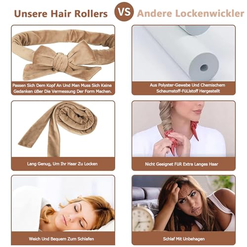 Foto von Neu Lockenwickler Locken Ohne Hitze, Samt Lockenwickler über Nacht, Rutschfest Heatless Curls, DIY Heatless Curls Band Frisurenset,für Langes Mittleres Haar