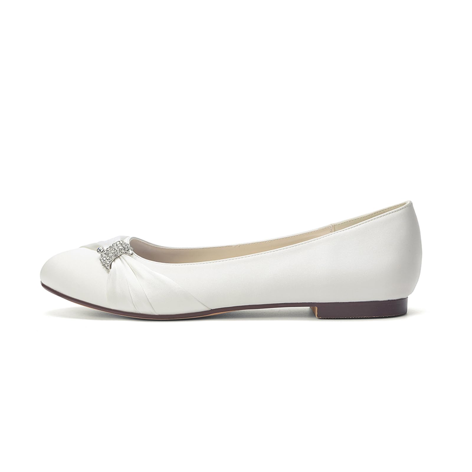 Damen Runde Zehe Satin Hochzeit Flats Für Braut Slip-On Ballerina Flats Niedriger Absatz Abendschuhe Für Brautjungfer