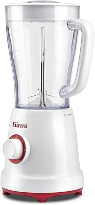 Girmi FR46 Frullatore Elettrico, 1.5 Litri, 2 velocità con Pulse, 4 lame Inox, Tappo dosatore, Dispositivo di sicurezza, Bianco/Rosso
