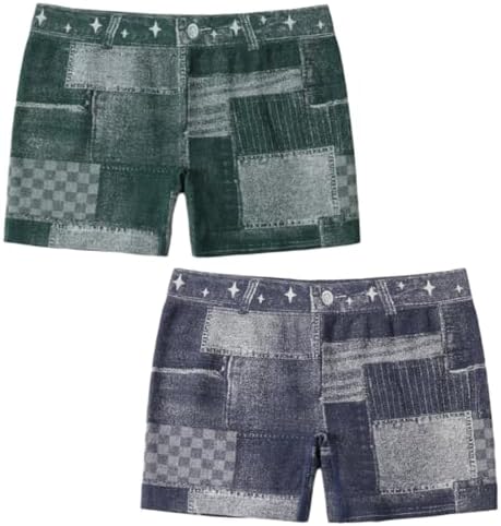 Women's Seamless Boy Shorts Panties No Show Invisible Underwear 2 Pack Soft Tie-Dye Jeans Pattern