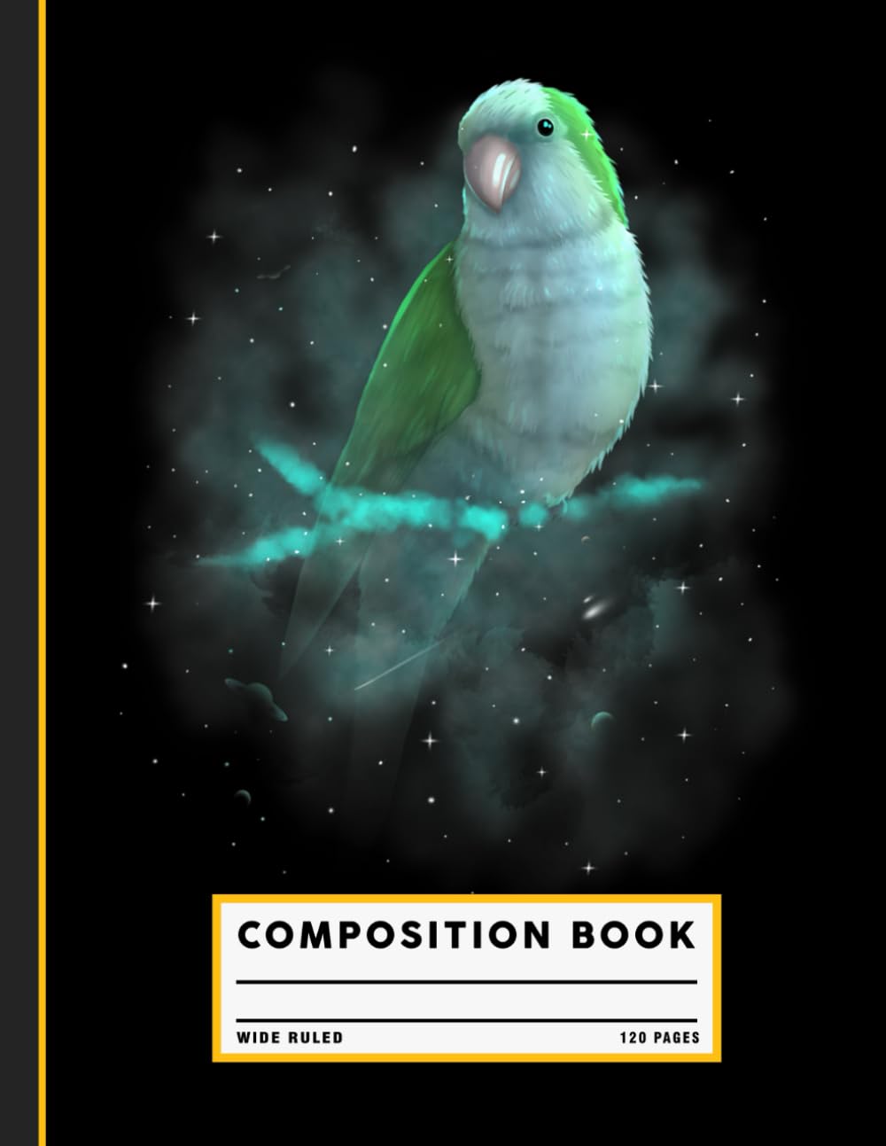 Blue Monk Parakeet Cosmic Galaxy Outer Space Quaker Parrot Composition Book