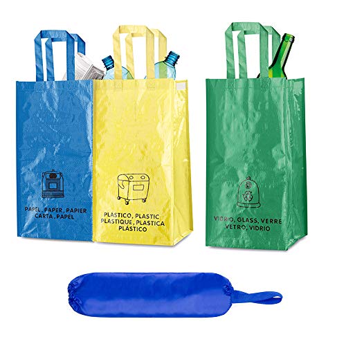 Natuiahan 3 Bolsas de Reciclaje Duraderas Robustas, Prácticas y Fáciles de Limpiar y Transportar. Incluye una Bolsa de Reciclaje para Almacenar Bolsas de Plástico Cover