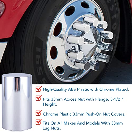 20 Pack Nut Cover, Abs Chrome Plastic 33 Mm By 3-1/2" Cylinder Nut Cover - Thread-On Fit Hub Piloted Wheels, Complete Axle Cover Kits, Lug Nut Covers For Semi Trucks, Trailers #TOP3