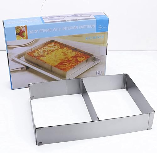 Miniatura 6 de Molde rectangular de acero inoxidable de 10 alcances, 20 pulgadas, ajustable, flexible, escalable, para pastel, tiramisú, pan, pastelería, molde