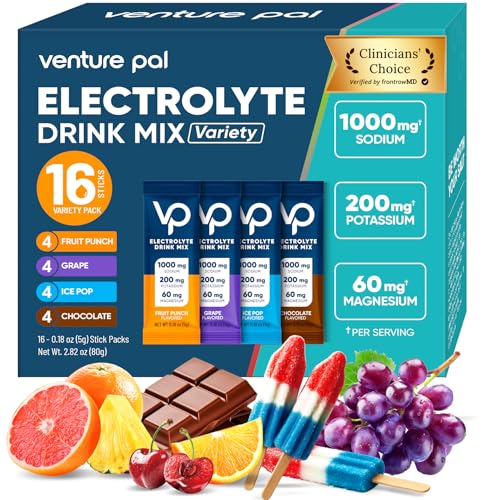 Image of Venture Pal High Sodium Electrolyte Powder Packets | Sugar Free Hydration Drink Mix with Sodium, Potassium, Magnesium & Vitamins | Zero Calorie | Keto, Vegan & Paleo Friendly | 16 Sticks