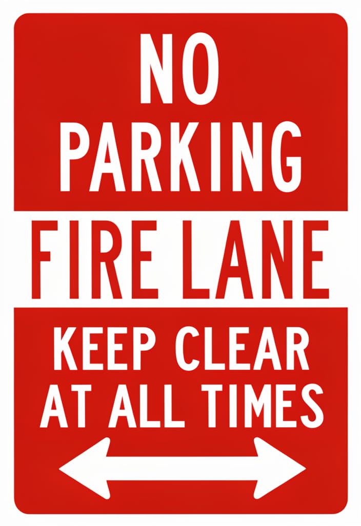 peiyeety No Parking Fire Lane Keep Clear Metal Tin Sign 12x8 Inch, Red & White Reflective-Style Safety Notice Plaque, Wall/Door/Garage Outdoor Decor, Parking Warning Sign Gift
