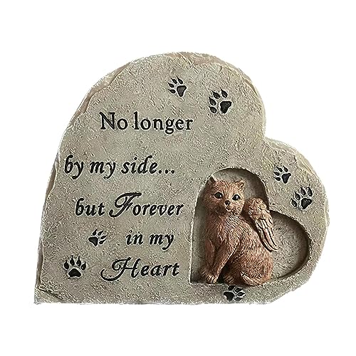 Anulely Piedras conmemorativas para Gatos, Piedra Conmemorativa de ángel para Gatos, Piedras conmemorativas de Gato, lápidas Hechas a Mano para Mascotas fallecidas, decoración de césped al Aire Libre