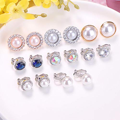 sailimue 8 Pairs Clip Earrings Sets for Women Fashion Cubic Zirconia CZ Crystal Freshwater Pearl Earrings Hypoallergenic Non Pierced Clip on Earrings Jewelry4