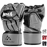 Brace Master MMA Gloves UFC Gloves Boxing Gloves for Men Women Leather More Paddding Fingerless Punching Bag Gloves for Kickboxing, Sparring, Muay Thai and Heavy Bag (Gray, Large)
