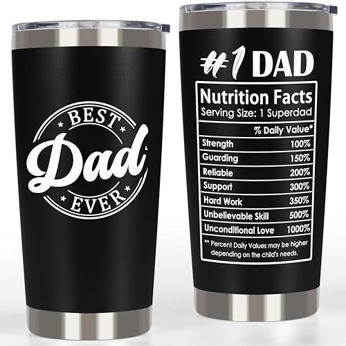 Dad Coffee Tumbler, Dad Gifts From Daughter Son Kids - #1 Dads Cup Tumbler, Happy Birthday Dads Gifts, Best Ever Gift Insulated Father Coffee Cups...