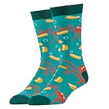 ooohyeah Mens' Novelty Crew Socks, Funny Crazy Dress Socks Gift, Deep Sea Hot Dogs, Shoe Size 8-13