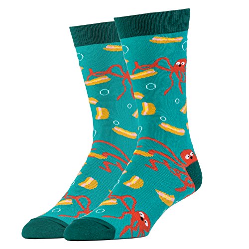 ooohyeah Mens' Novelty Crew Socks, Funny Crazy Dress Socks Gift, Deep Sea Hot Dogs, Shoe Size 8-13