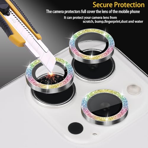 Rayorcon Camera Lens Protector for iPhone 16 Pro & iPhone 16 Pro Max, Tempered Glass Lens Protector Aluminum Alloy Ring Camera Cover Fits for iPhone 16 Pro/16 Pro Max (Glitter Colorful) by Rayorcon - Image 2