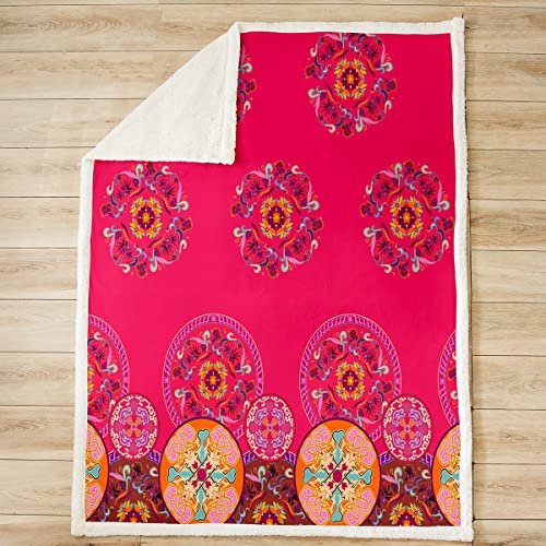 Bohemian Fleece Throw Blanket Boho Mandala Sherpa Blanket For Kids Girls Exotic Floral Plush Blanket Boho Paisley Fuzzy Blanket For Sofa Bed,Double 60X79 Inch #TOP1