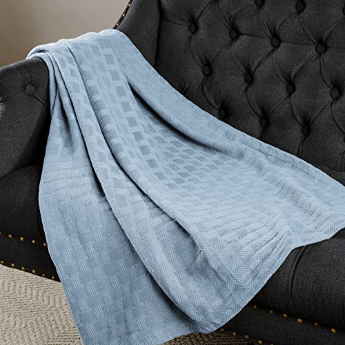 Superior 100% Cotton All-Season Blanket, Basket Weave Design, Soft, Comfy Cover For Bed, Bedding, Bedroom, Couch Throw, Lounging, Modern Boho Medium Weighted Blankets, California King, Light Blue #TOP28