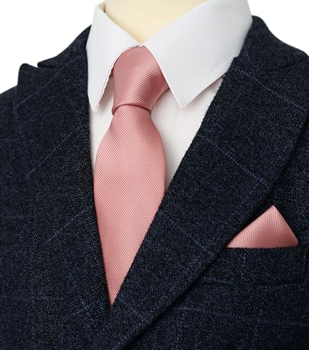 Image of Boy's Solid Tie with Pocket Square Set, Regular Necktie for Children and Kids, Self-Tied