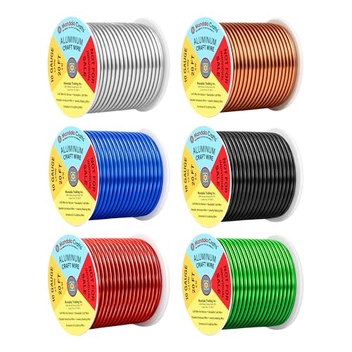 Image of Mandala Crafts 10 GA Black Red Green Assorted Anodized Aluminum Craft Wire | 120 FT, Colored, Flexible, Bendable for Bonsai Armature Sculpting Wire Wrapping Jewelry Making, Weather & Tarnish Resistant