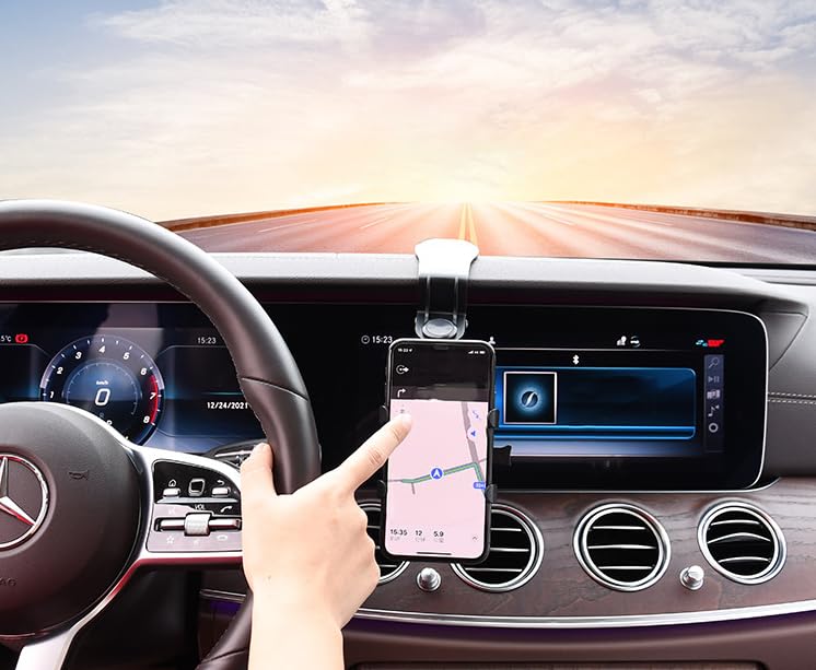 Supporto girevole a 360° per telefono cellulare con staffa parasole per auto, facile da installare e rimuovere, per la maggior parte dei telefoni cellulari e la maggior parte delle auto
