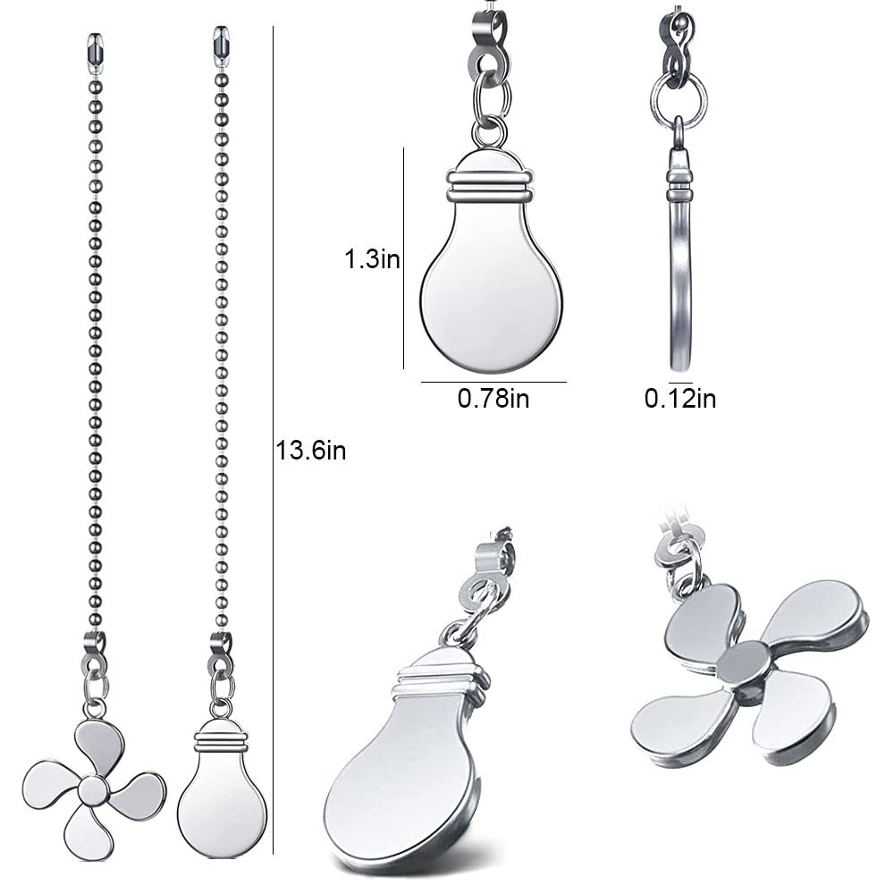 Ceiling Fan Pull Chains - 2 Pack Silver Metal -2