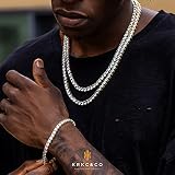KRKC&CO Tennis Necklace Chain for Men, Luxury Anniversary Birthday Gift for Him, Plated Iced Out Prong-Setting 5A Cubic Zirconia Stones Hip Hop Rappers Jewelrys, 5mm 18in
