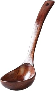 BESTonZON Louche Cuillères Soupe avec Longue Manche Poignee en Bois Ustensiles pour Cuisine 28cm