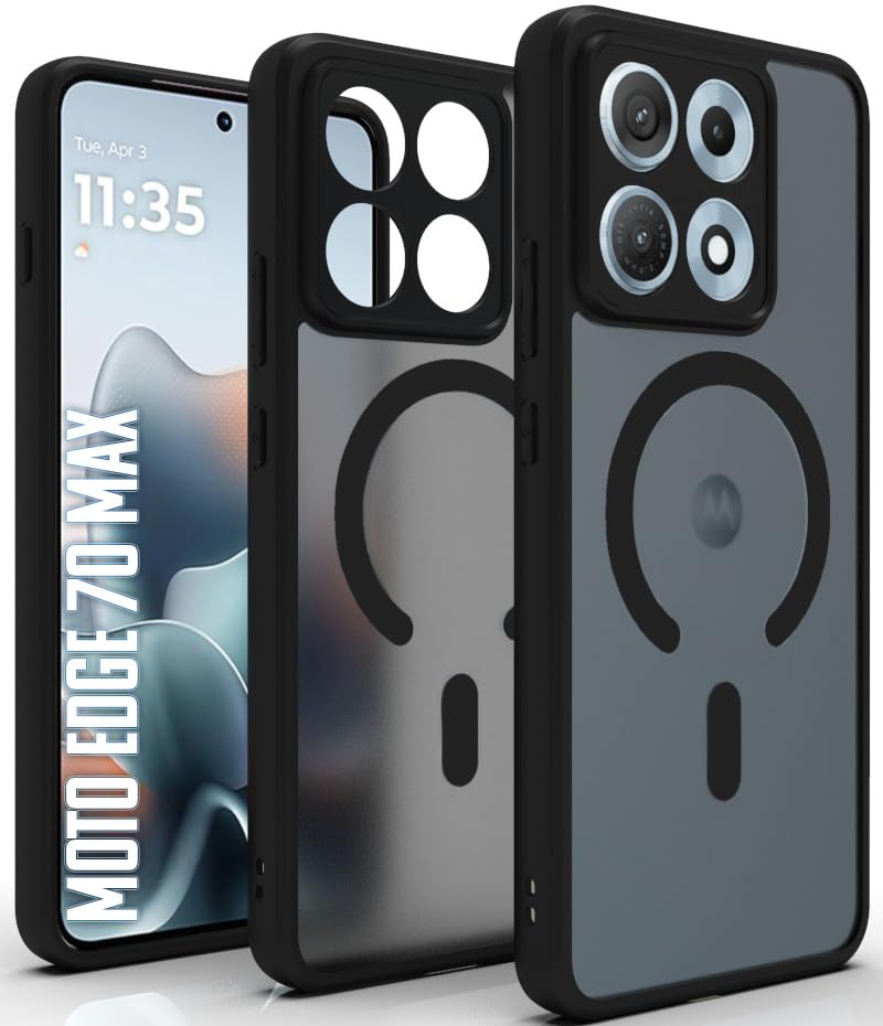 Image of RIGGEAR Shockproof Sleek Hybrid Armor Magnetic Back Cover Case Compatible with MagSafe Accessories for Motorola Moto Edge 70 Max 5G (Smoke Black Matte PC + Black TPU Bumper)