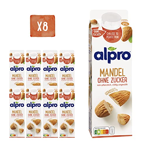 Alpro Mandeldrink Ohne Zucker Natur Pflanzlicher Drink Vegan 8x1L & Haferdrink Original Natur Pflanzlicher Drink Vegan 8x1L