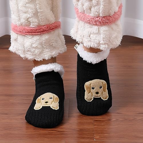 Image of ZYZX Cute Dog Slipper Socks for Women with Grips,Fuzzy Socks Indoor