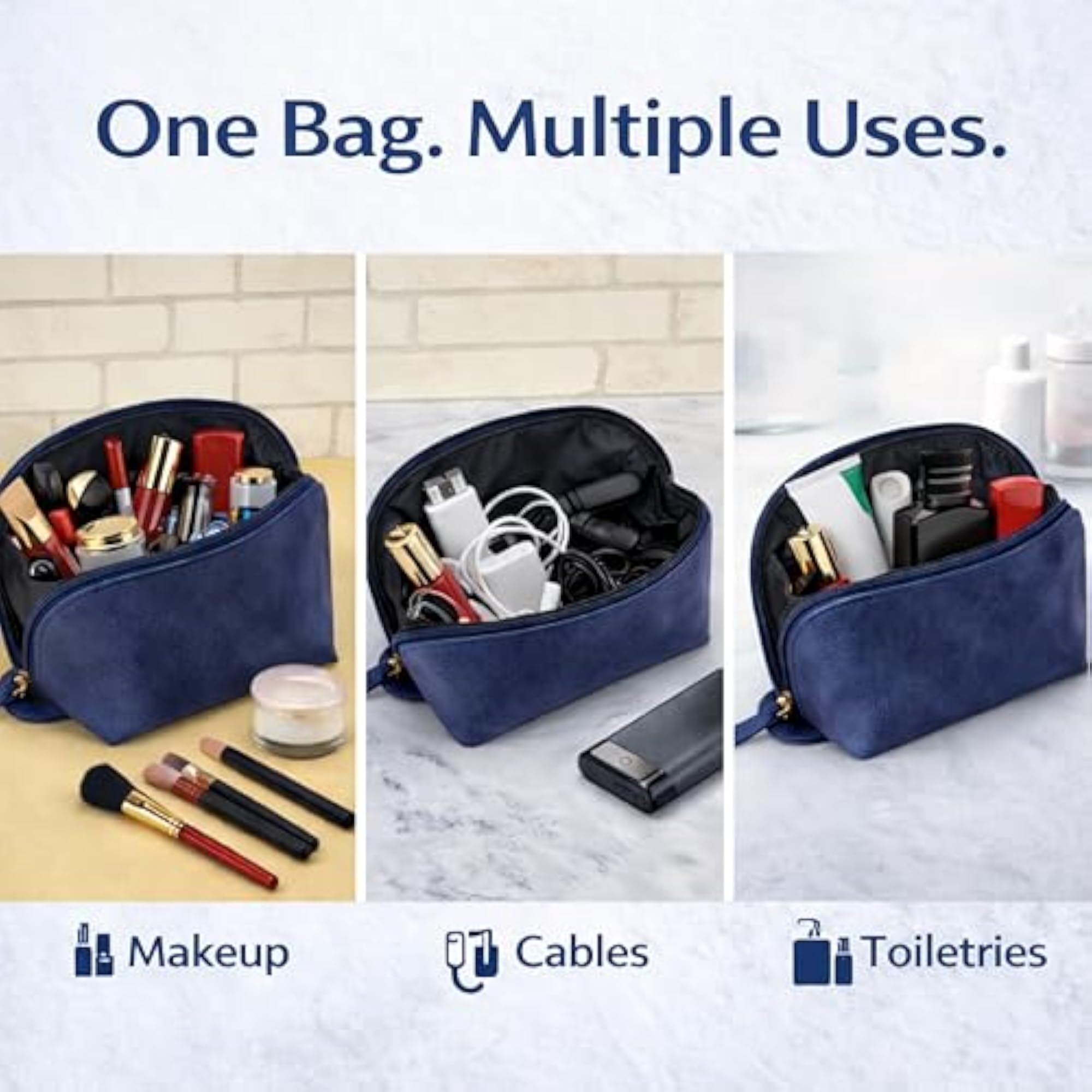 Women's Handcrafted Blue Leather Cosmetic Travel Set