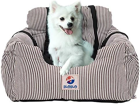 BLOBLO Dog Car Seat for Small and Medium Dogs,Puppy Booster Seat Dog Travel Car Bed with Storage Pocket and Clip-on Safety Leash,Safe and Comfortable Travel,Removable Washable Cover (Coffee Stripe)