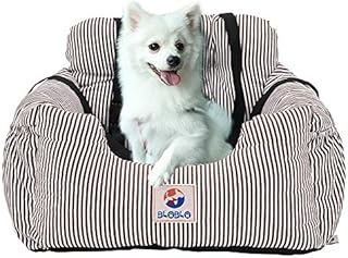 BLOBLO Dog Car Seat for Small and Medium Dogs,Puppy Booster Seat Dog Travel Car Bed with Storage Pocket and Clip-on Safety Leash,Safe and Comfortable Travel,Removable Washable Cover (Coffee Stripe)