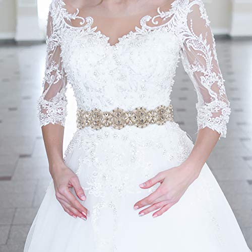 Yanstar Wedding Bridal Belts In Silver Gold Rhinestone Crystal Pearl With Ivory Sash For Wedding Dress Prom Gown-17.7In1.6 #TOP3