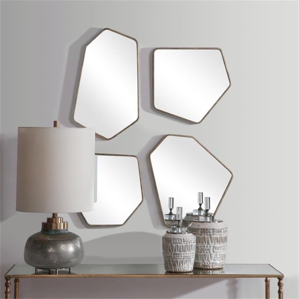 BOWERY HILL Contemporary Modern Mirror in Aged Gold (Set of 4)