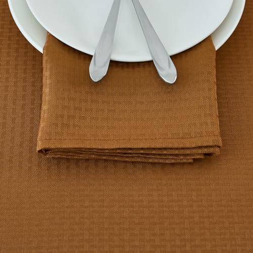 Image of maxmill Fall Cloth Napkins 20 x 20 Inch Weaved Texture Design Soft Comfortable Luxury Serviette for Harvest Thanksgiving Family Dinners Weddings Parties and Banquets Set of 4 Pieces, Amber