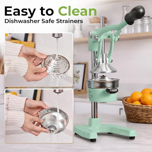 Image of Zulay Kitchen Cast Iron Juicer - Easy-to-Clean Heavy-Duty Manual Juicer, Professional Citrus Juicer - Stainless Steel Lemon Squeezer - Manual Citrus Press & Orange Squeezer - Orange Juicer - Mint
