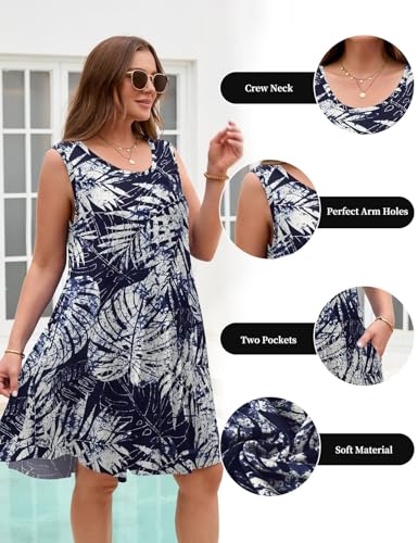 Image of JollieLovin Women Plus Size Curvy Summer Tank Sun Dresses Sleeveless Causal T-Shirt Dress Beach Swing Cover up(L-5X)