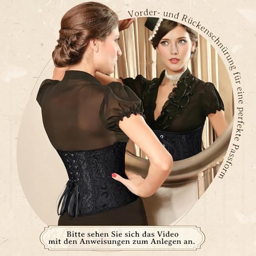 JasGood Onderborstkorset voor dames, top, gothic, vintage, bustier, corset, lace-up, waist cincher voor Halloween, XS
